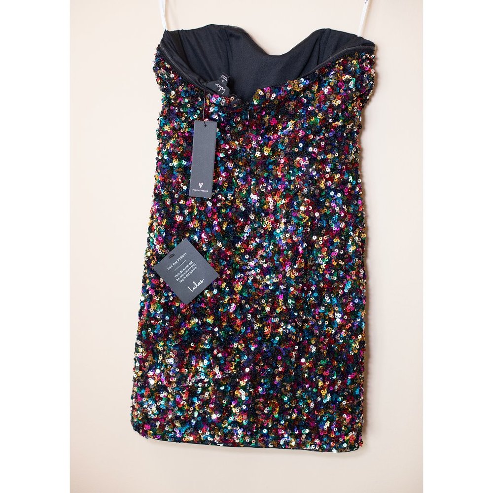 NWT Lulus Silver Multi Sequin Strapless Bodycon Mini Dress Size S - Picture 5 of 8